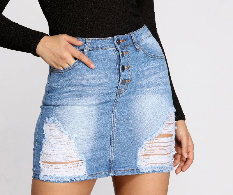 Stressed N' Distressed Denim Mini Skirt summer skirt style