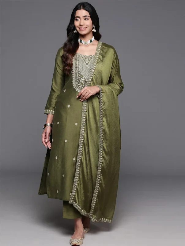 Green Designer Readymade Pant Suit With Embroidery Work Comfortable Jogging Pants
