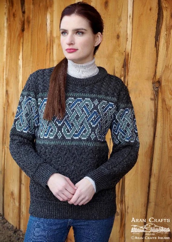 Aran Crafts Unisex Jacquard Sweater | Charcoal Lightweight Heavyweight Midweight