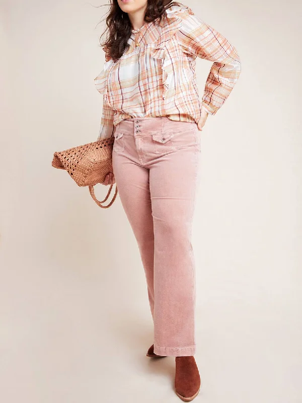 Plus Size High-Rise Bootcut Corduroy Pants Fashionable Jogger Pants