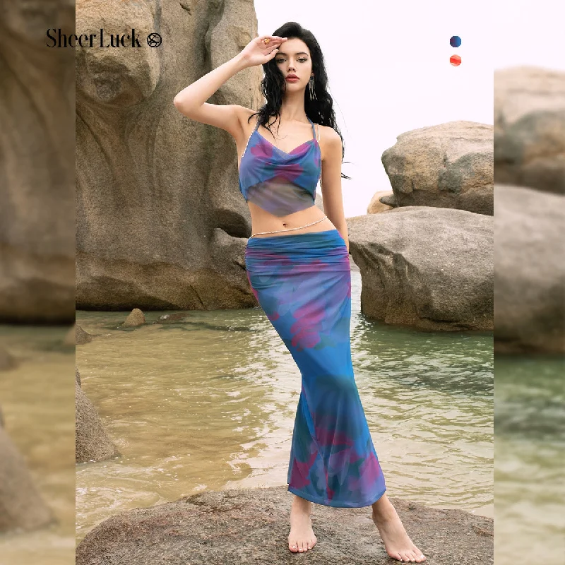 PB Printed Top High Split Maxi Skirt Set corduroy skirt durable
