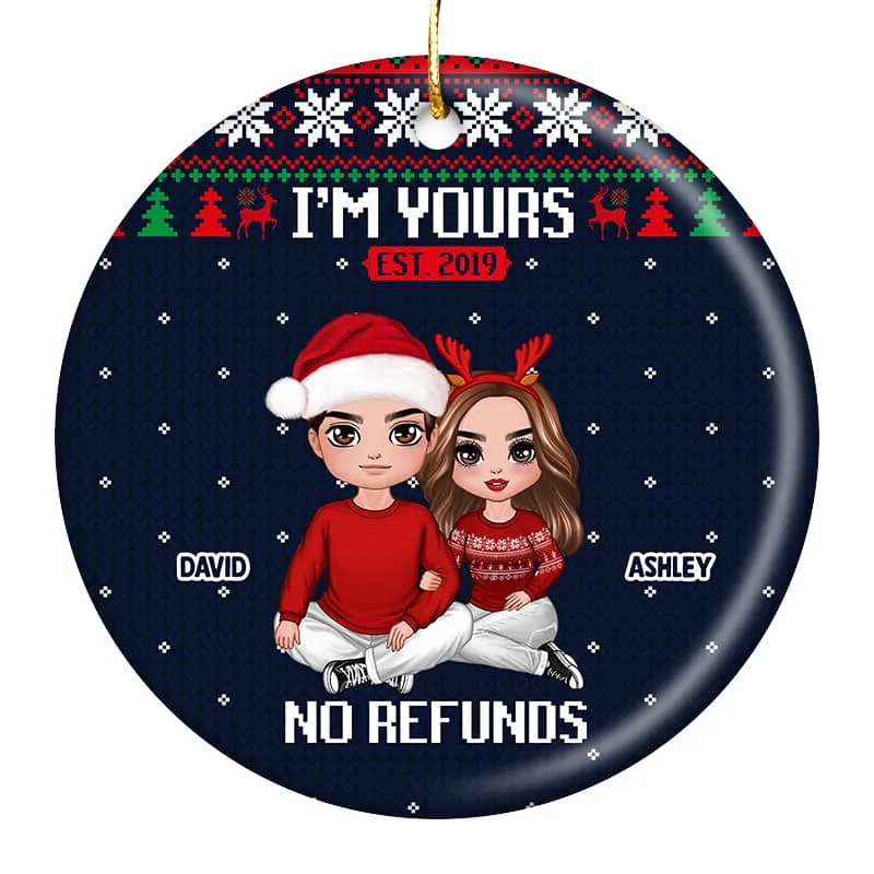 I‘m Yours Doll Couple Ugly Sweater Pattern Personalized Circle Ornament Neon Metallic Matte