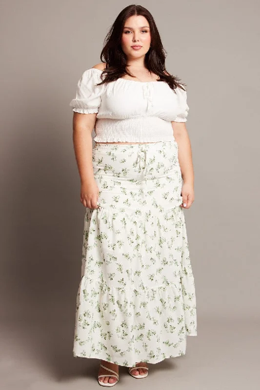 Green Ditsy Elastic Waist Maxi Skirt cashmere skirt rich