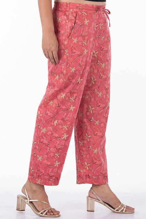 Dharan "Gulista Straight Pant" Coral Block Printed Pants Stylish Paperbag Waist Pants