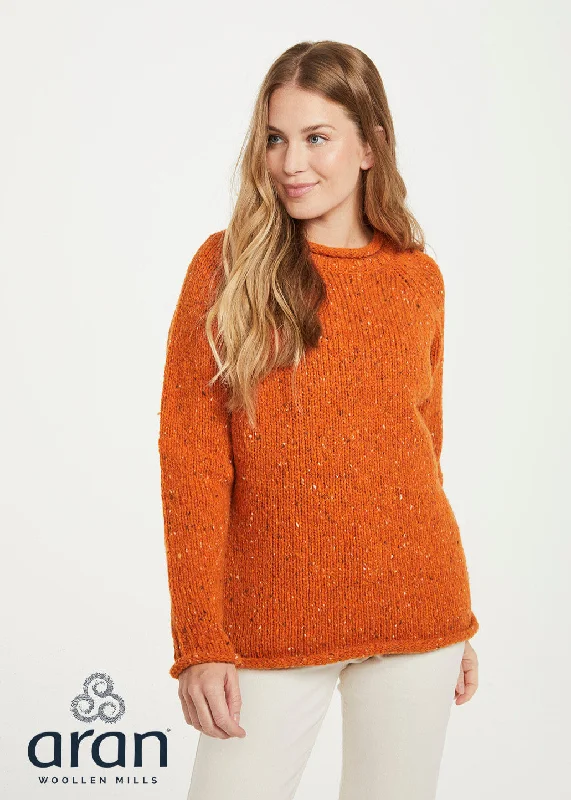 Ladies Donegal Roll Neck Sweater | Orange Terry Blend Velvet Blend Canvas Blend