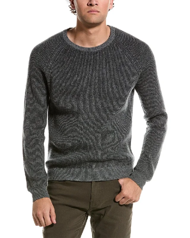 Amicale Cashmere Plaited Rib Raglan Cashmere Crewneck Sweater Oversized Loose Flowy