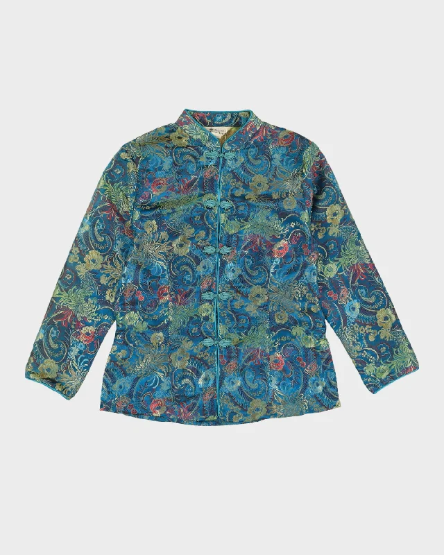 Blue Brocade Cheongsam Jacket - S V-Neck Jacket Boat Neck Jacket Square Neck Jacket