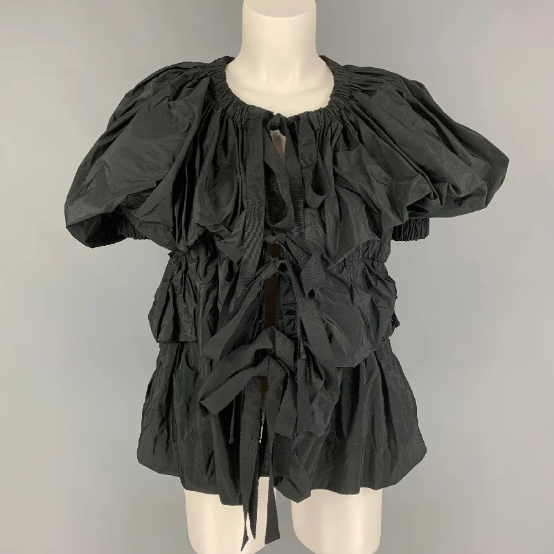 DRIES VAN NOTEN SS 20 Size XS Black Polyester Taffeta Jacket V-Neck Jacket Boat Neck Jacket Square Neck Jacket