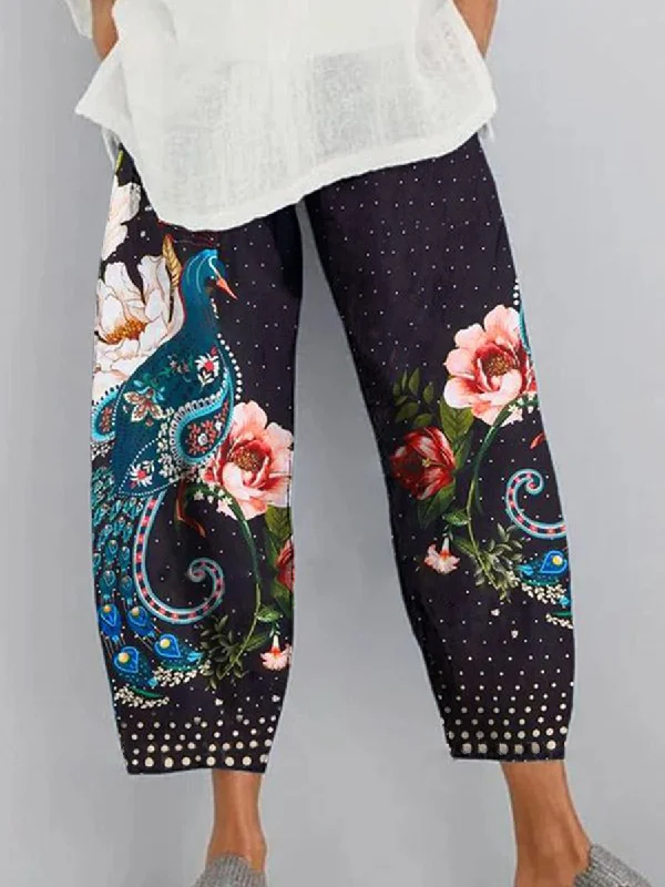 Spring and Summer Printed Cotton and Linen Pants High-Waist Yoga Pants