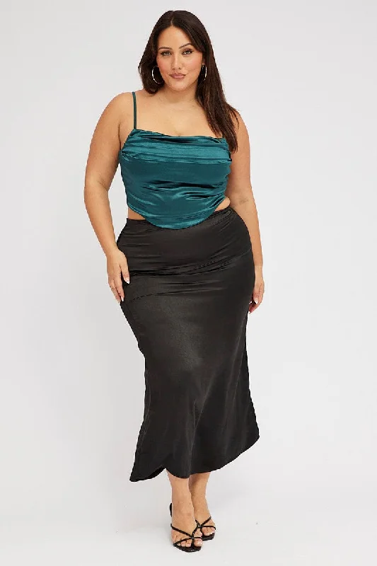 Black Satin Split Maxi Skirt seamless skirt comfort