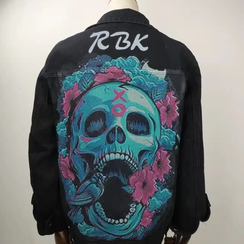 Women Casual Long Sleeves Graphic Printed Single-Breasted Denim Jacket Cotton Fabric Linen Fabric Terry Fabric