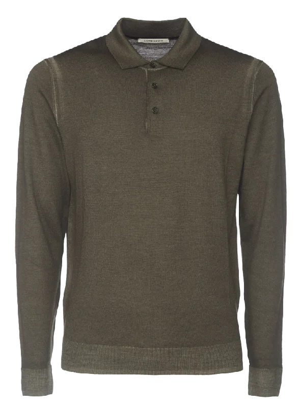Dark Green Long Sleeve Polo Sweater | Lorenzoni Anti-Pilling Anti-Shrink Durable