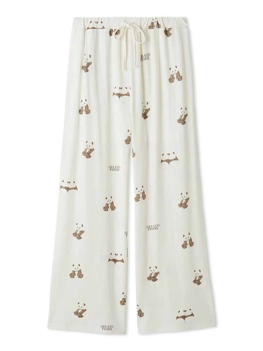 Panda Pattern Pajama Pants Relaxed High-Waist Trousers