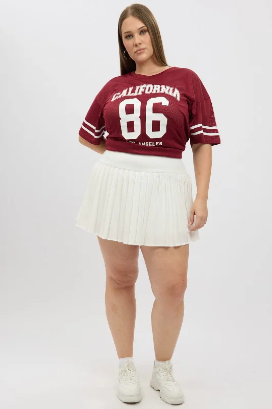 White Pleated Tennis Skirt with Shorts Underneath spandex blend skirt