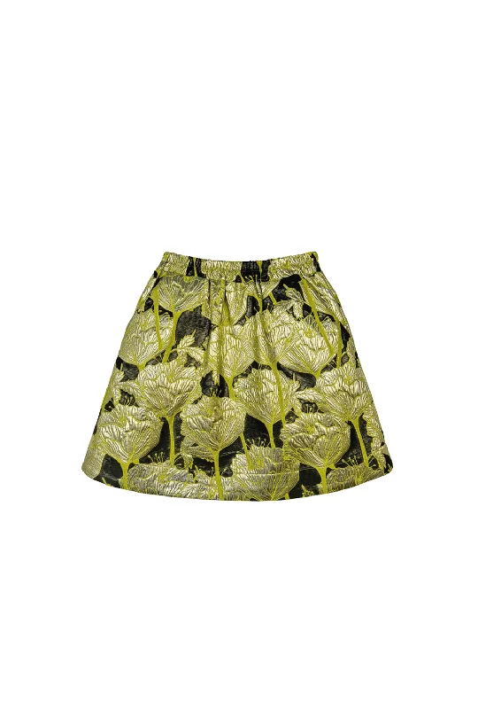 Everyday MINI Skirt - Chartreuse and Black Brocade lace skirt feminine