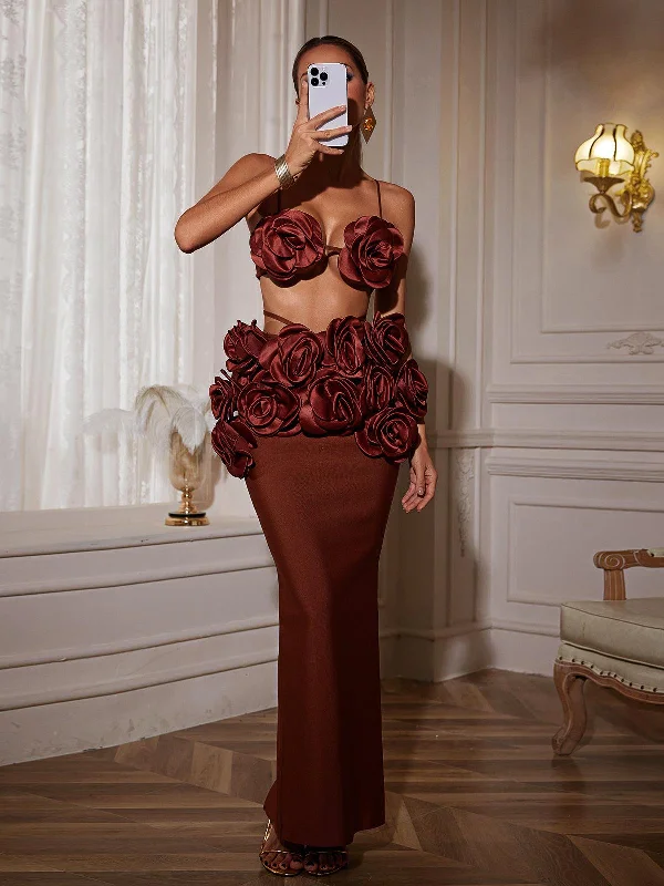 Irma Flower Bandage Skirt Set leather skirt sleek