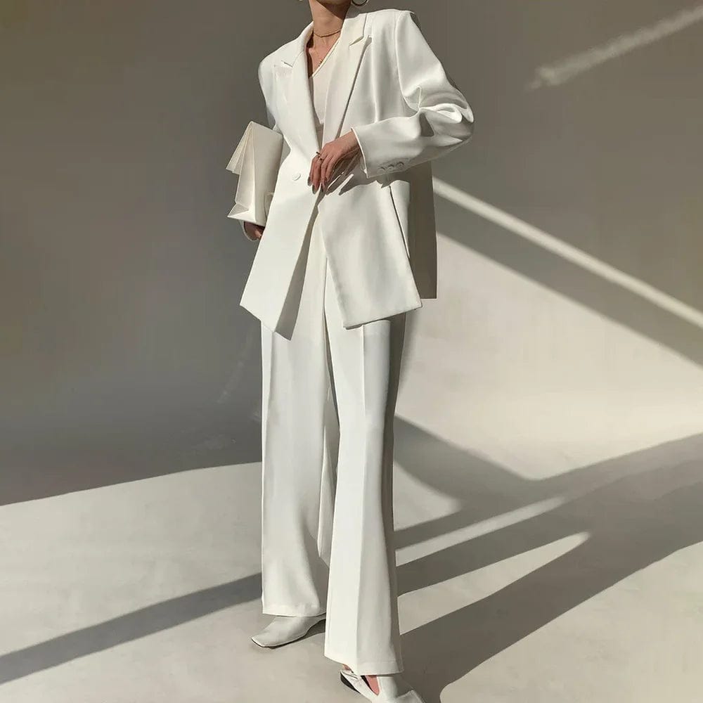 Summer White Women Suits Slim Elegant Peak Lapel Solid Party Prom Wedding Tuxedo Formal Casual Office Pants Sets (Jacket+Pants) Ribbed Jacket Pleated Jacket Ruffled Jacket