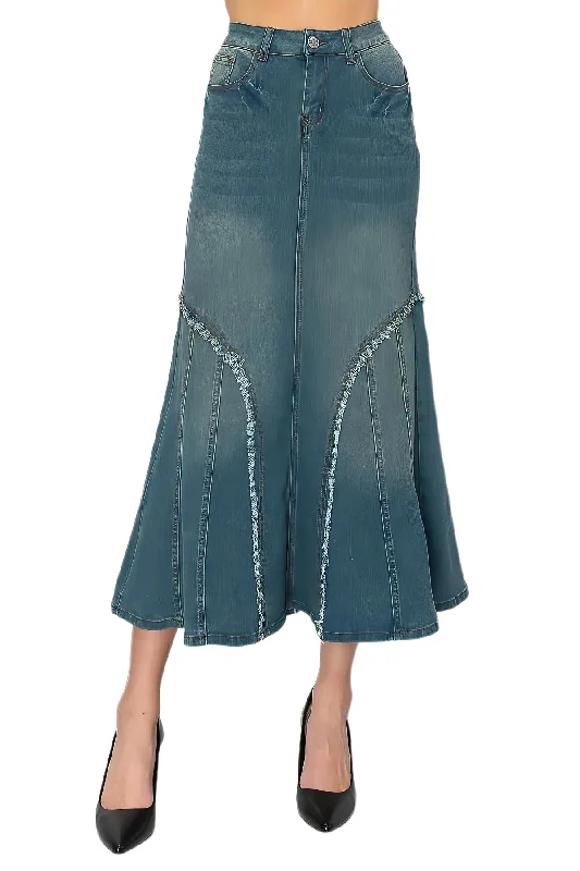 Stretch Denim Long Mermaid Silhouette Skirt (87932-SKT) linen skirt natural