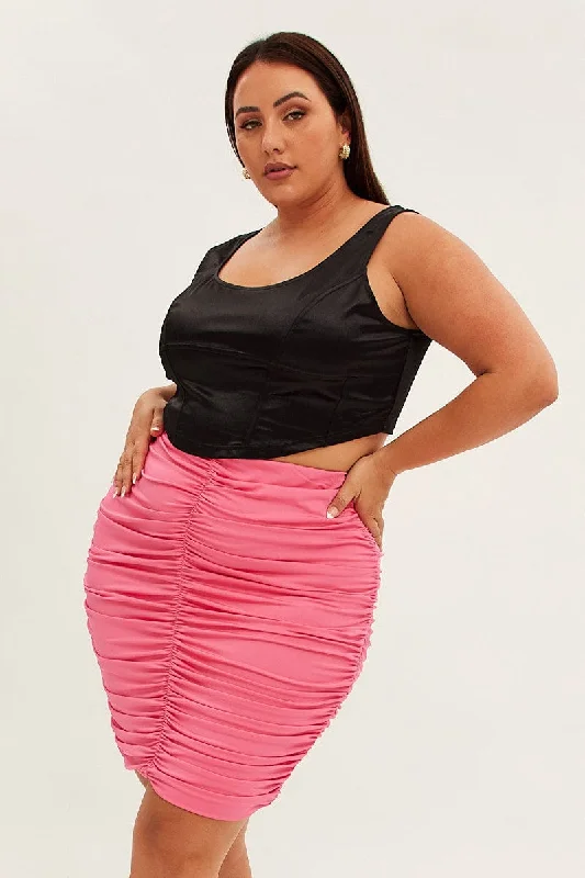 Pink Mini Skirt Ruched silk skirt smooth