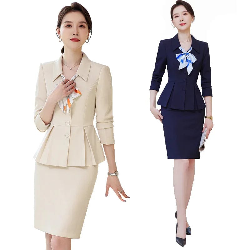 2024 New Spring Female Elegant Women's Skirt Suits Apricot Navy Blue Blazer +Trouser Bussiness Jacket Office Lady 2 Pieces Set Trench Coat Raincoat Waterproof Jacket