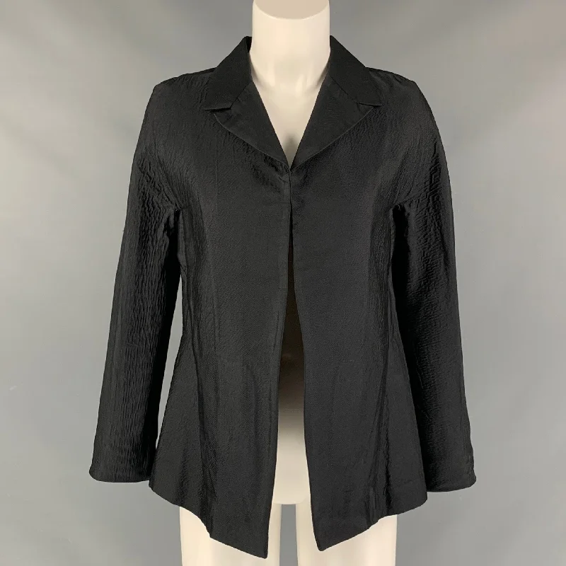 MARNI Size 2 Black Wrinkled Open Front Jacket Zippered Front Buttoned Front Snap Front