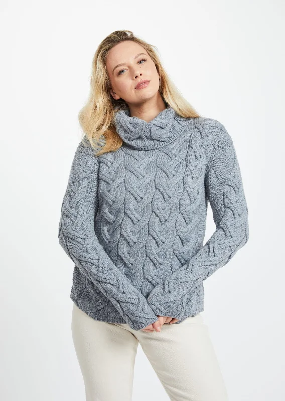 Aran Cowl Neck Chunky Sweater | Ocean Grey Hooded Sweater Collared Sweater Shawl Collar Aran Cowl Neck Chunky Sweater | Ocean Grey Hooded Sweater Collared Sweater Shawl Collar