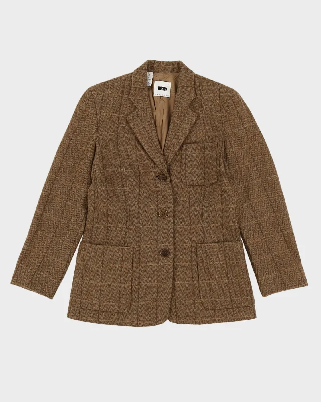 DKNY Brown Tweed Blazer Jacket - S Snapped Jacket Toggled Jacket Drawstring Jacket