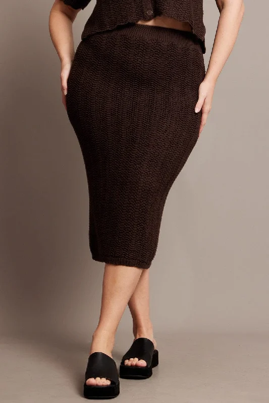 Brown Crochet Look Knit Skirt linen skirt light