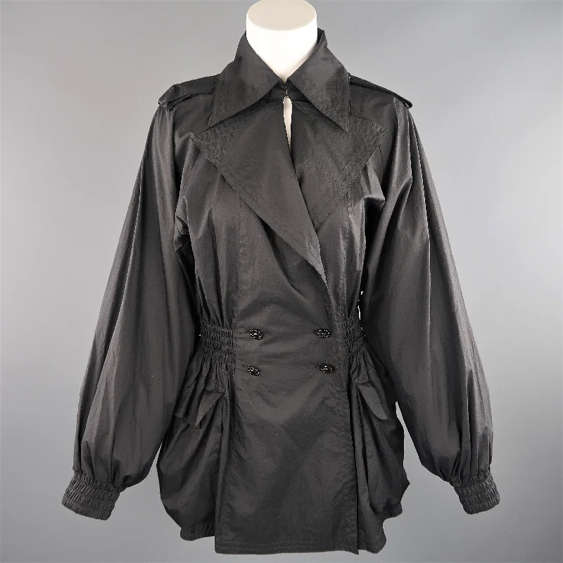 CHANEL Size 6 Black Double Breasted Balloon Sleeve Windbreaker Jacket Striped Jacket Polka Dot Jacket Floral Jacket CHANEL Size 6 Black Double Breasted Balloon Sleeve Windbreaker Jacket Striped Jacket Polka Dot Jacket Floral Jacket