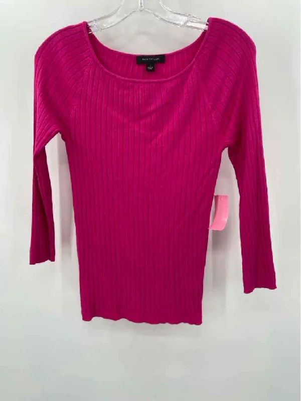 Pre-Owned Ann Taylor Pink Size Small Long Sleeve Sweater Striped Floral Plaid