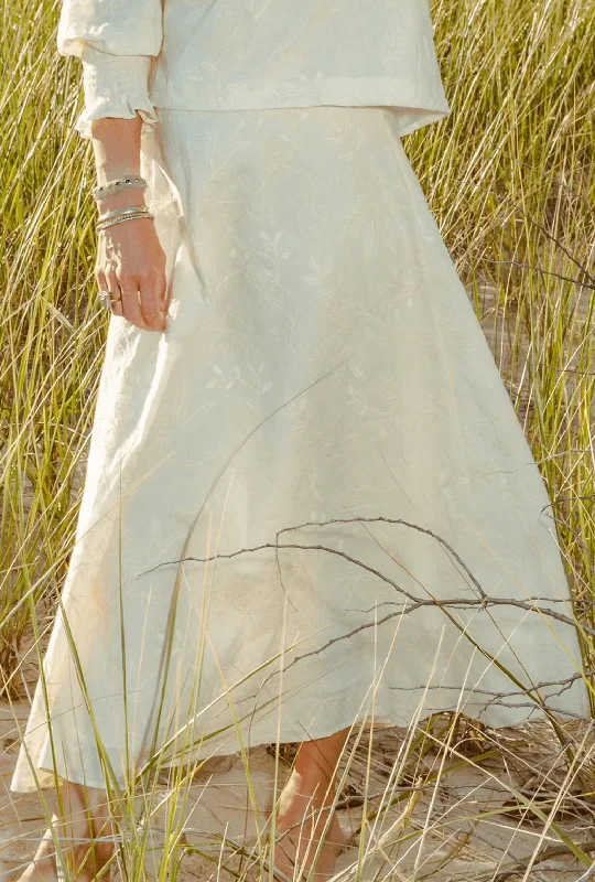 The Laura Skirt - Ivory Embroidery corduroy skirt comfortable