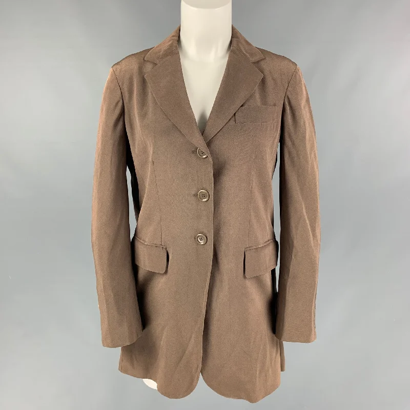 MOSCHINO Size 6 Taupe Acetate Blend Solid Jacket Belted Jacket Elasticated Jacket Padded Jacket MOSCHINO Size 6 Taupe Acetate Blend Solid Jacket Belted Jacket Elasticated Jacket Padded Jacket