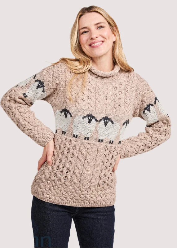 Aran Merino Wool Sheep Sweater | Oatmeal Tailored Straight A-Line