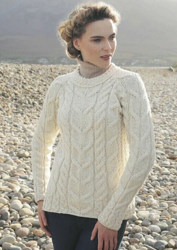 Listowel Ladies Aran Cabled Sweater | Natural Velvet Chenille Corduroy