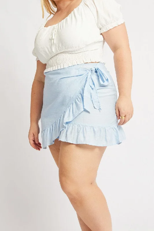 Blue Frill Hem Wrap Mini Skirt lace skirt romantic
