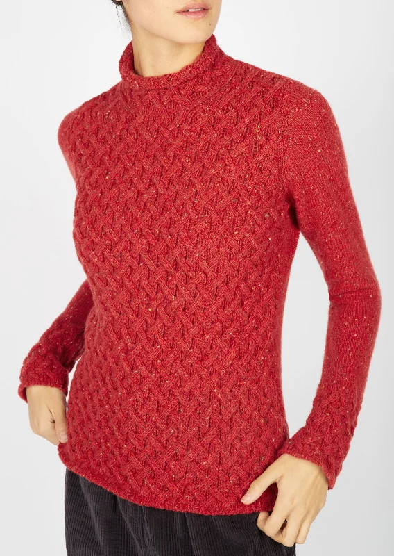 IrelandsEye Women's Trellis Aran Sweater | Chilli Stretchy Elastic Breathable