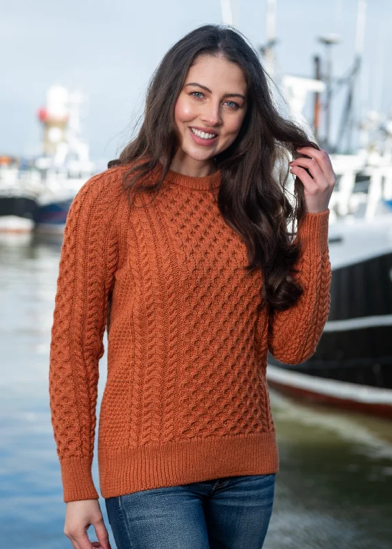 Ladies Slim-Fit Aran Sweater | Terracotta Fitted Loose Oversized