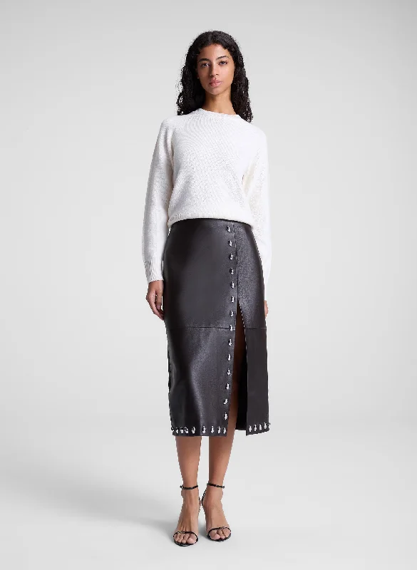 Naomi Studded Leather Midi Skirt chiffon skirt lightweight