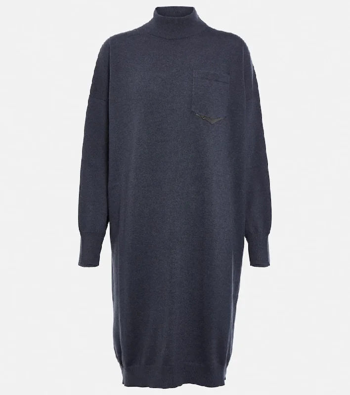 Brunello Cucinelli Embellished cashmere sweater dress Open Front Closed Front Wrap Front