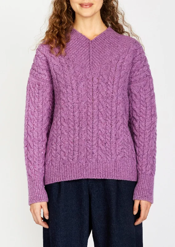 IrelandsEye V-neck Aran Sweater | Orchid - Clearance Beaded Sweater Sequined Faux Fur
