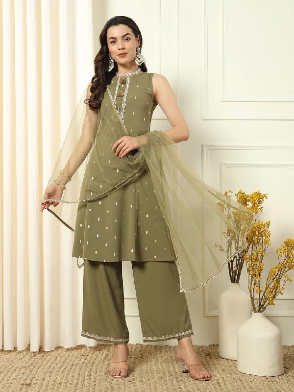 Green Designer Readymade Pant Suit Embroidery Work Modern Skinny Pants
