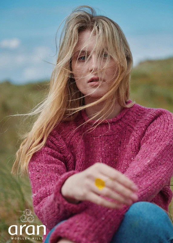 Ladies Donegal Roll Neck Sweater | Pink Knit Fabric Woven Fabric Fleece Fabric