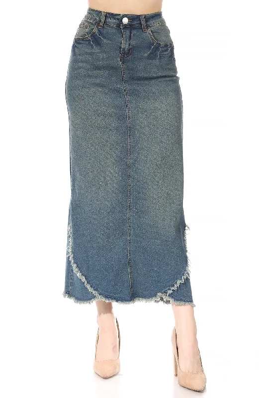 Stretch Denim Long Moto Skirt (88037-SKT) wool skirt sturdy