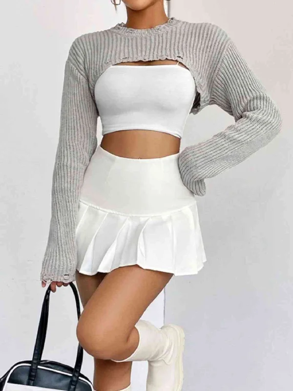 Distressed Long Sleeve Cropped Sweater Wool Sweater Cotton Sweater Cashmere Sweater