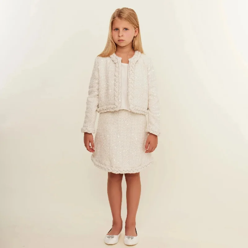 White Tweed Skirt with Plait Detail chiffon skirt lightweight
