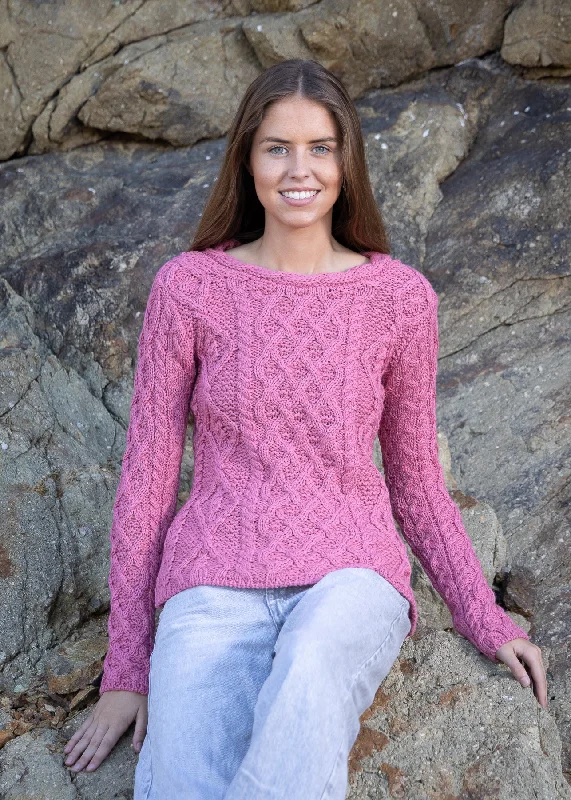 IrelandsEye Lambay Aran Sweater | Rosa Pink Silk Blend Satin Velvet