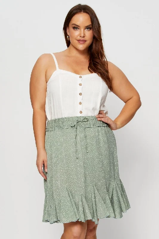 Polka Dot Mini Skirt Ruffle Hem linen skirt airy