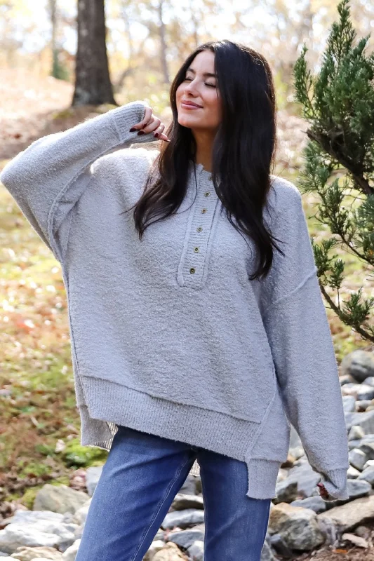 Cuddly Sensation Heather Grey Oversized Sweater Tailored Straight A-Line