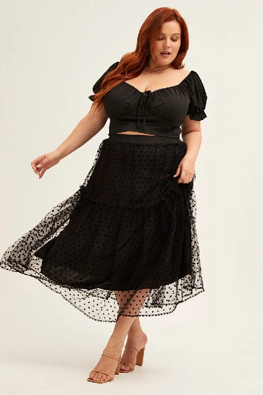 Polka Dot Midi Skirt Tulle Spot Elastic Waist Party wool skirt warm
