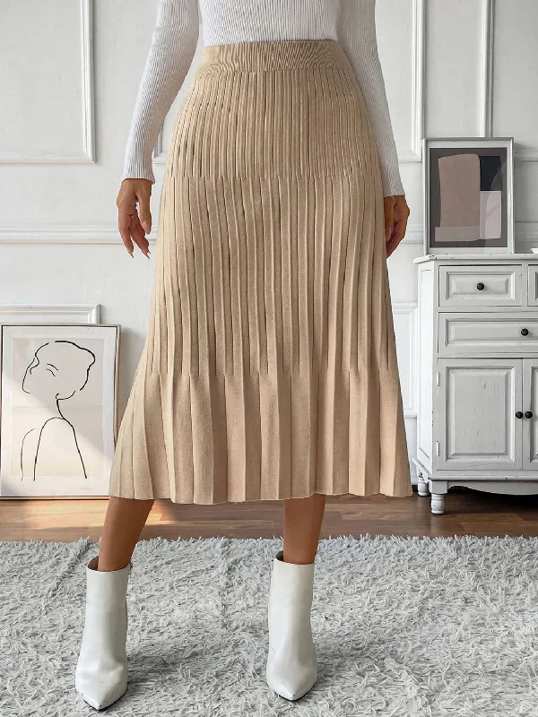 Perfee Pleated Midi Sweater Skirt Zippered Buttoned Snapped